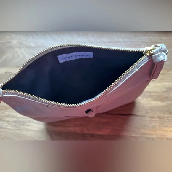 Anthropologie Leather Organizer Pouch Silver Glitter - Picture 11 of 15